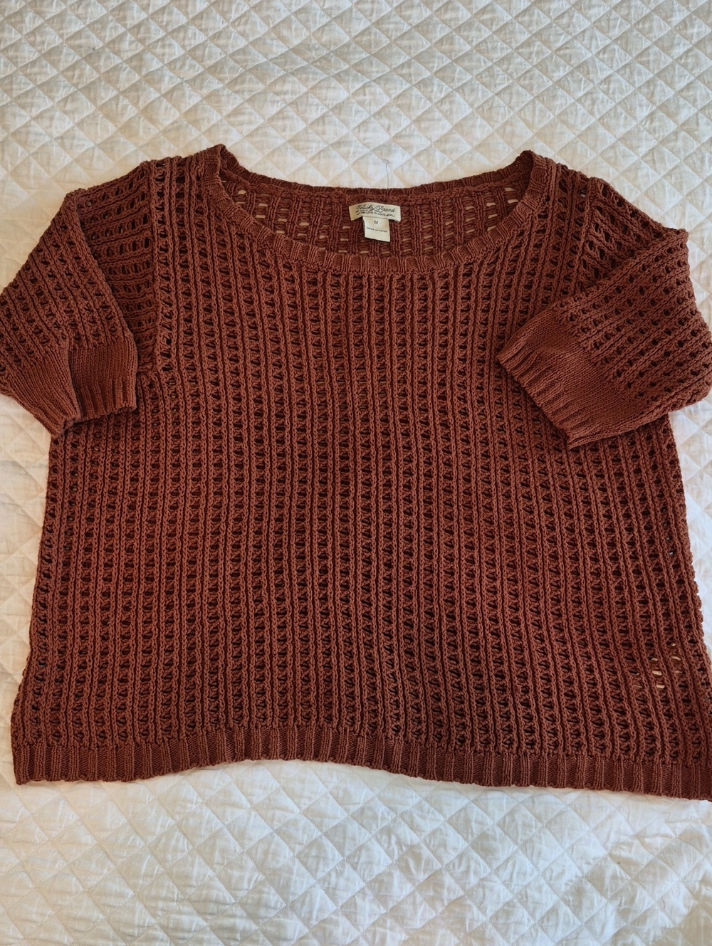 Women's Open-Knit Short Sleeve Sweater - Rust